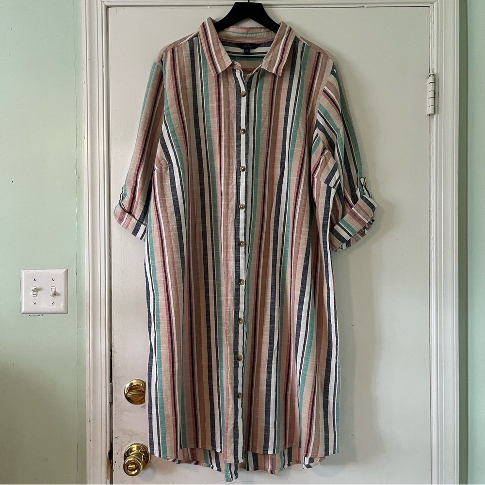 Mlle Gabrielle Womens 100% Cotton Stripe Button Down Dress Plus Size 3X